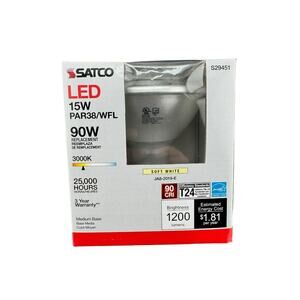 Satco LED 15W PAR38/WFL 90W Replacement Soft White 25K Hours NIB